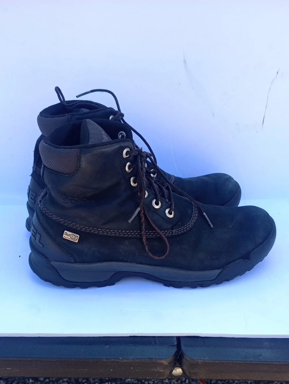 Sorel Paxson 6IN Outdry Hiking Boots Black Nubuck Leather Size 10.5 Waterproof